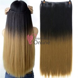 Extensie de par cu 5 Clips On delux dubla dreapta de 55 cm, Ombre Brunet cu Blond Inchis 1B27